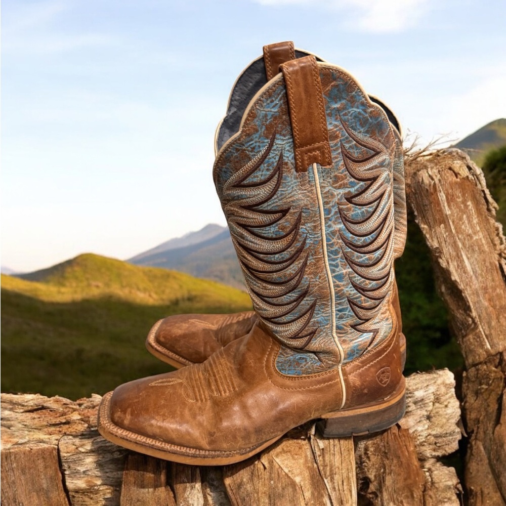 Ariat Brown Leather firecatcher western Boots Blue Details size 8.5 EE 10035952